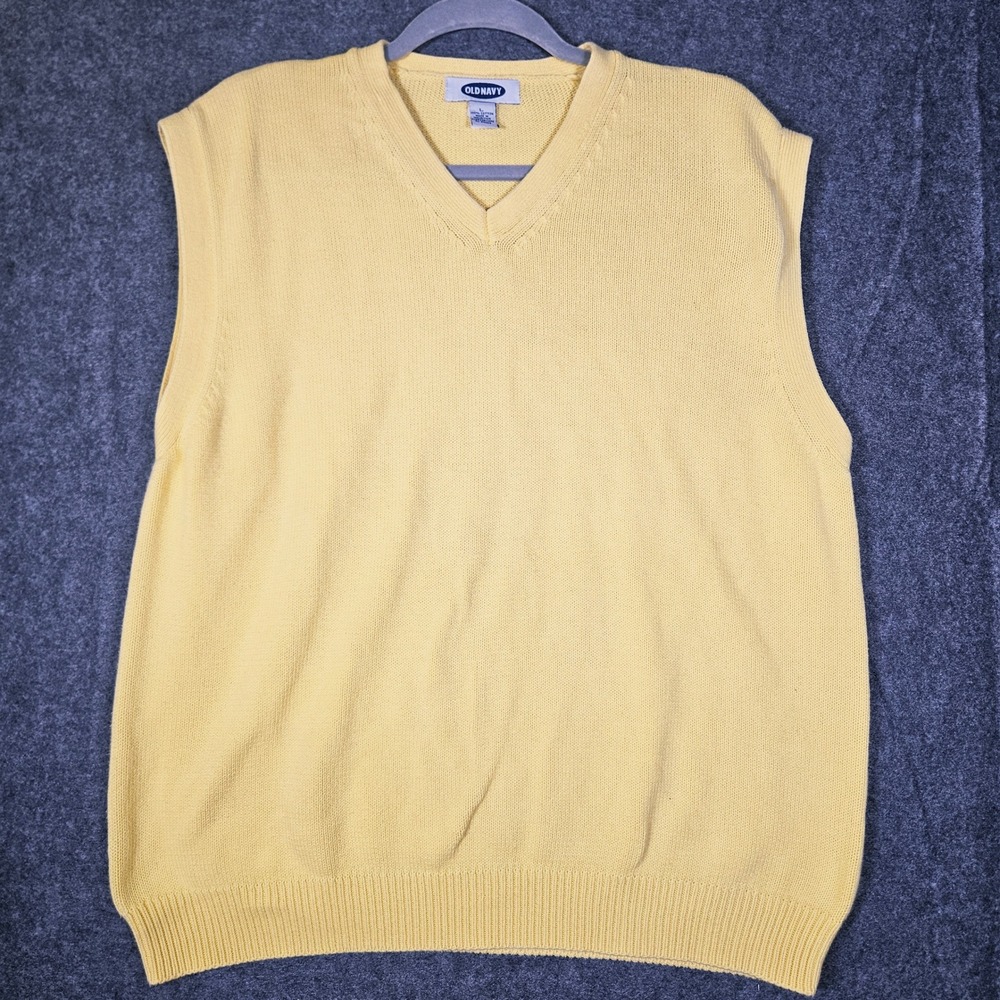 Old Navy Mens Yellow V-Neck Sweater Vest Layering Academia Capsule Classic Sz L